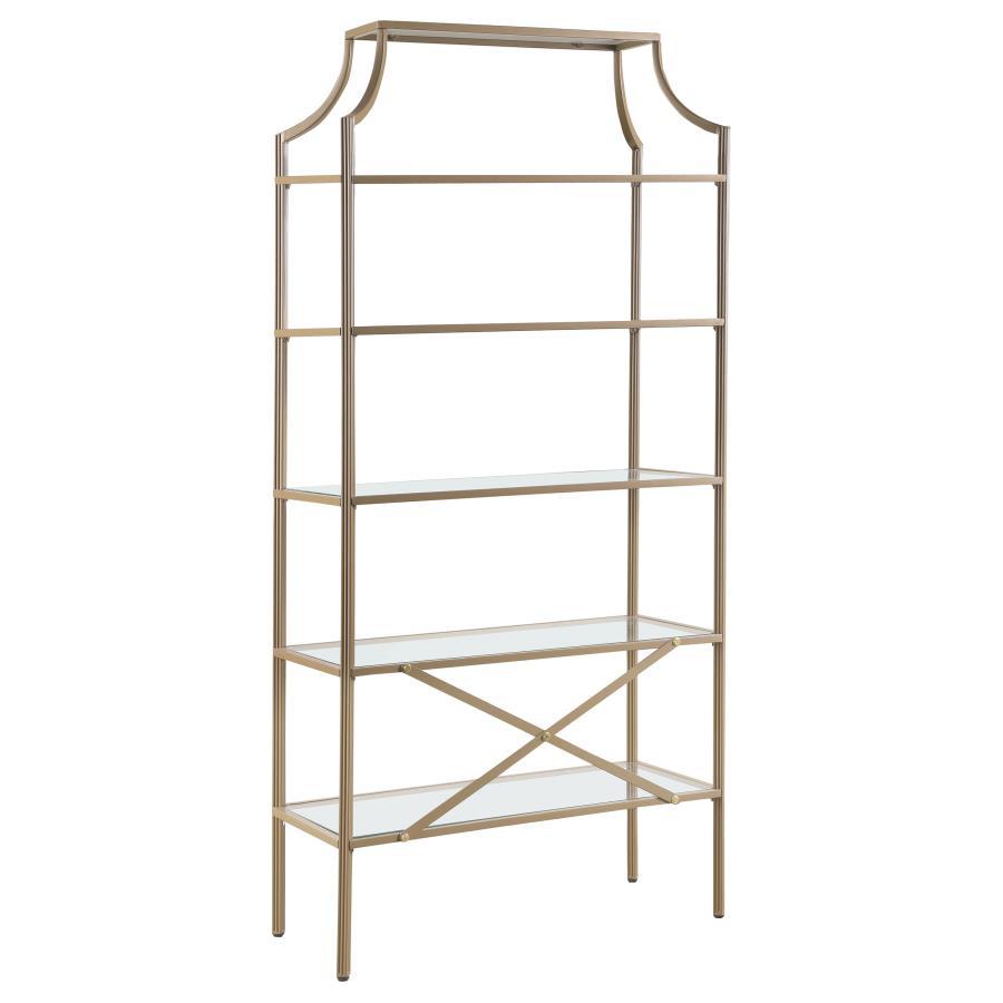 Serena - 5 - Shelf Glass Bookshelf - Gold Standard Bookcase modern furniture Contempo Furniture