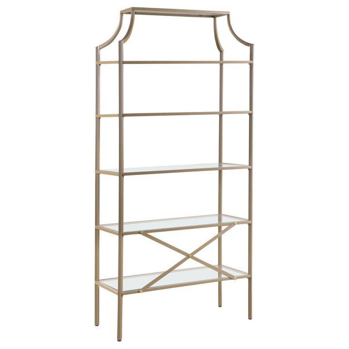 Serena - 5 - Shelf Glass Bookshelf - Gold Standard Bookcase modern furniture Contempo Furniture