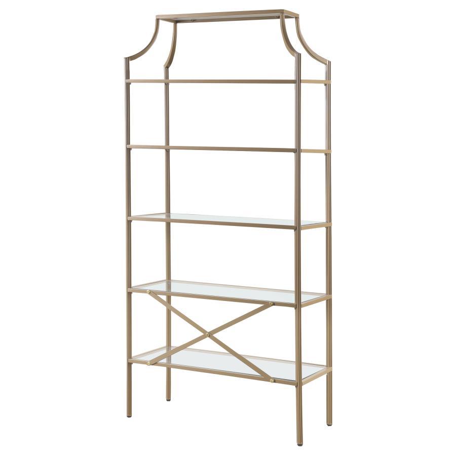 Serena - 5 - Shelf Glass Bookshelf - Gold Standard Bookcase modern furniture Contempo Furniture