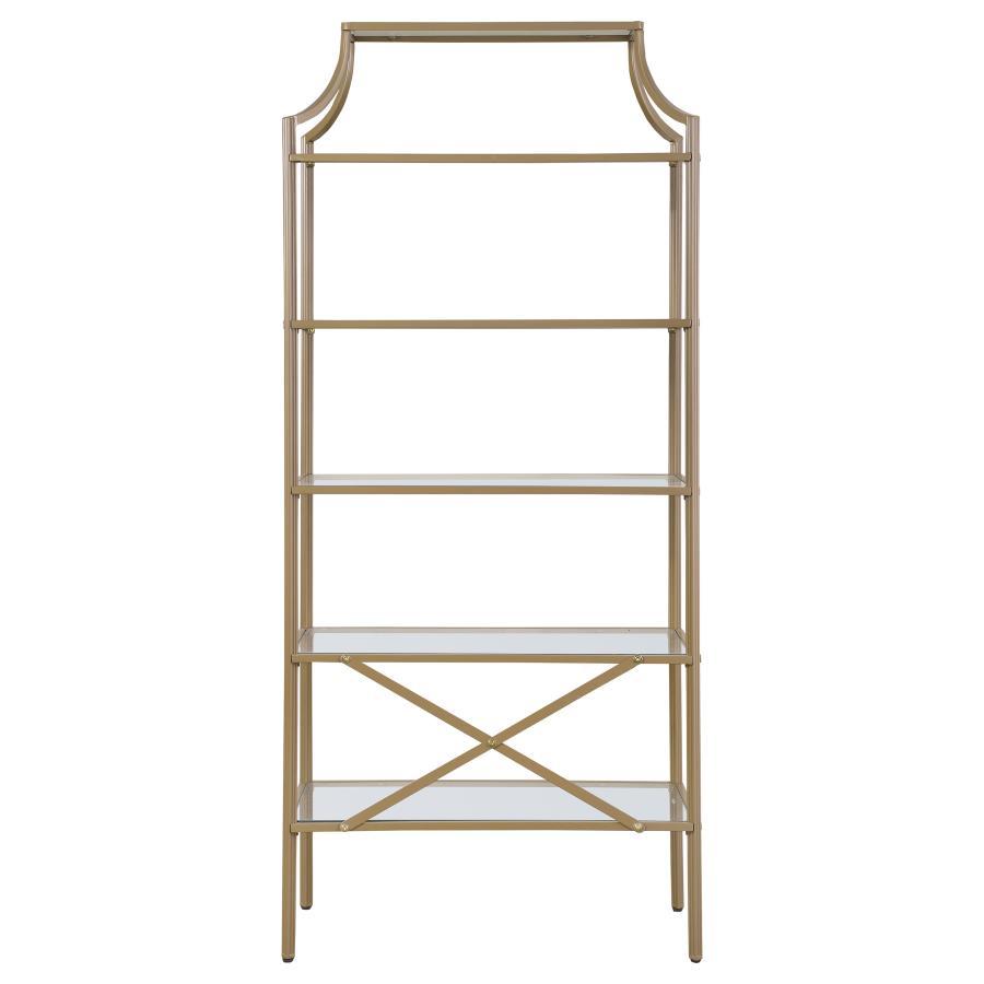Serena - 5 - Shelf Glass Bookshelf - Gold Standard Bookcase modern furniture Contempo Furniture