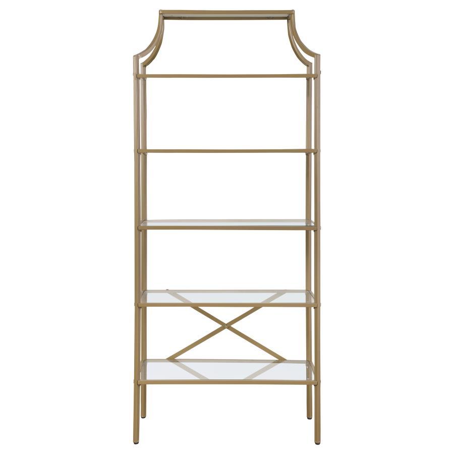 Serena - 5 - Shelf Glass Bookshelf - Gold Standard Bookcase modern furniture Contempo Furniture