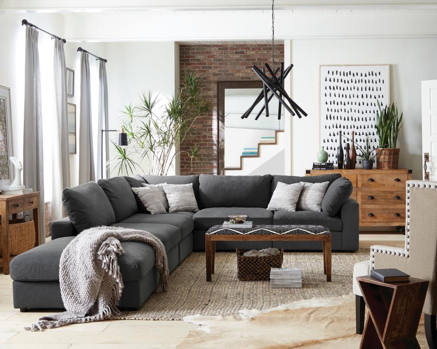 Serene - Square Upholstered Ottoman - Charcoal Upholstered Ottoman modern furniture Contempo Furniture