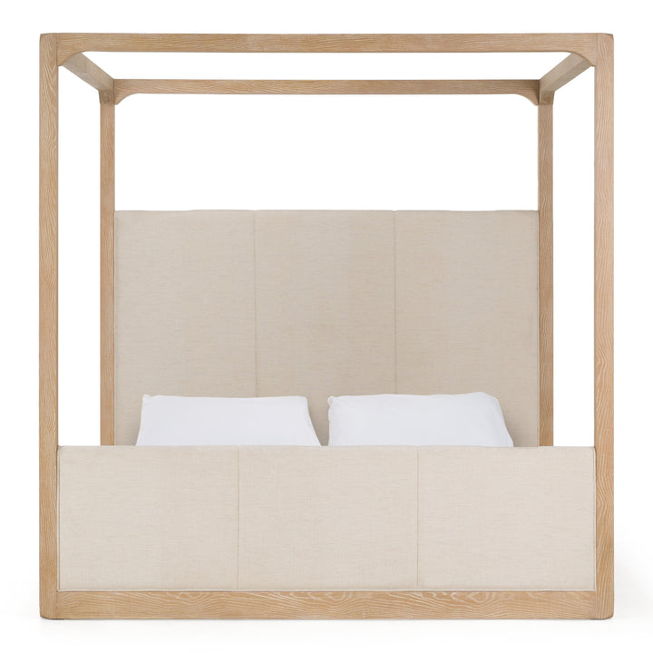 Sergio - Modern Beige Fabric + Natural Oak Canopy Bed