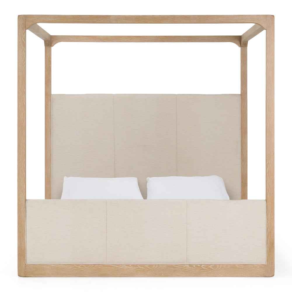Sergio - Modern Beige Fabric + Natural Oak Canopy Bed