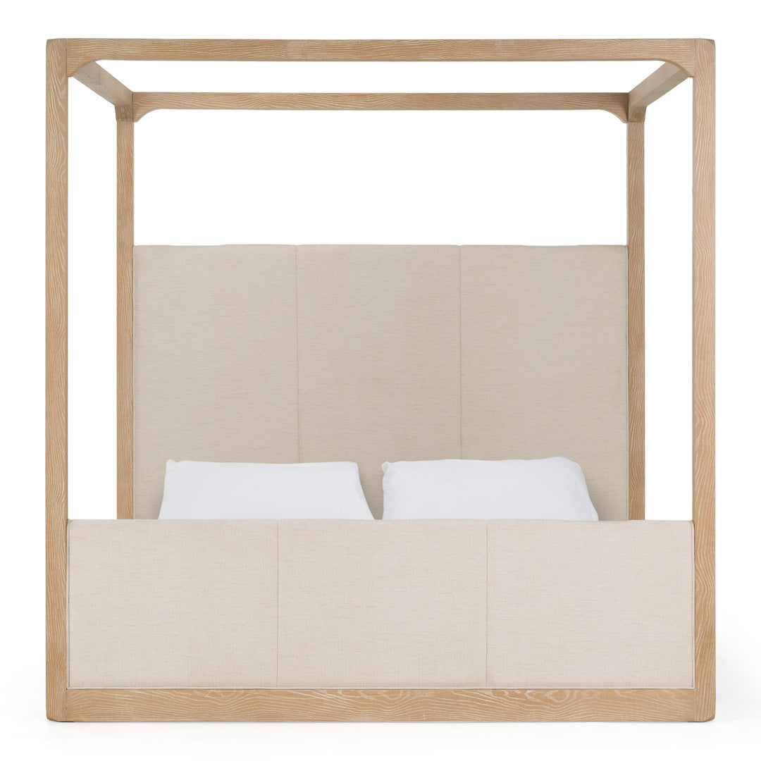 Sergio - Modern Beige Fabric + Natural Oak Canopy Bed