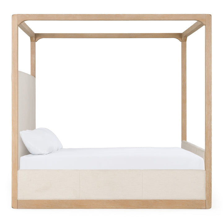 Sergio - Modern Beige Fabric + Natural Oak Canopy Bed