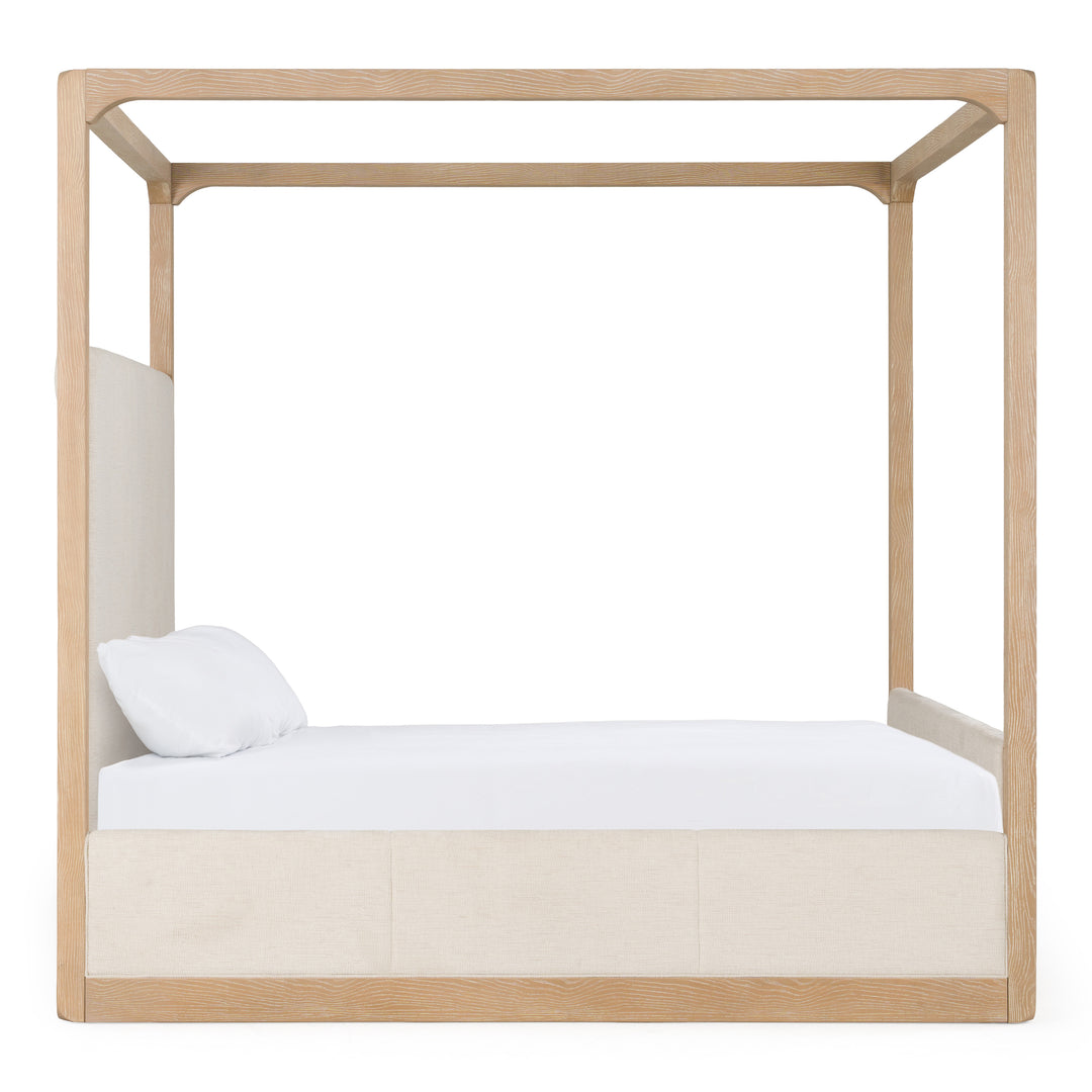 Sergio - Modern Beige Fabric + Natural Oak Canopy Bed