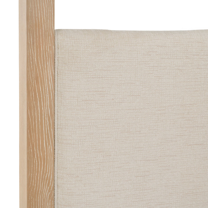 Sergio - Modern Beige Fabric + Natural Oak Canopy Bed