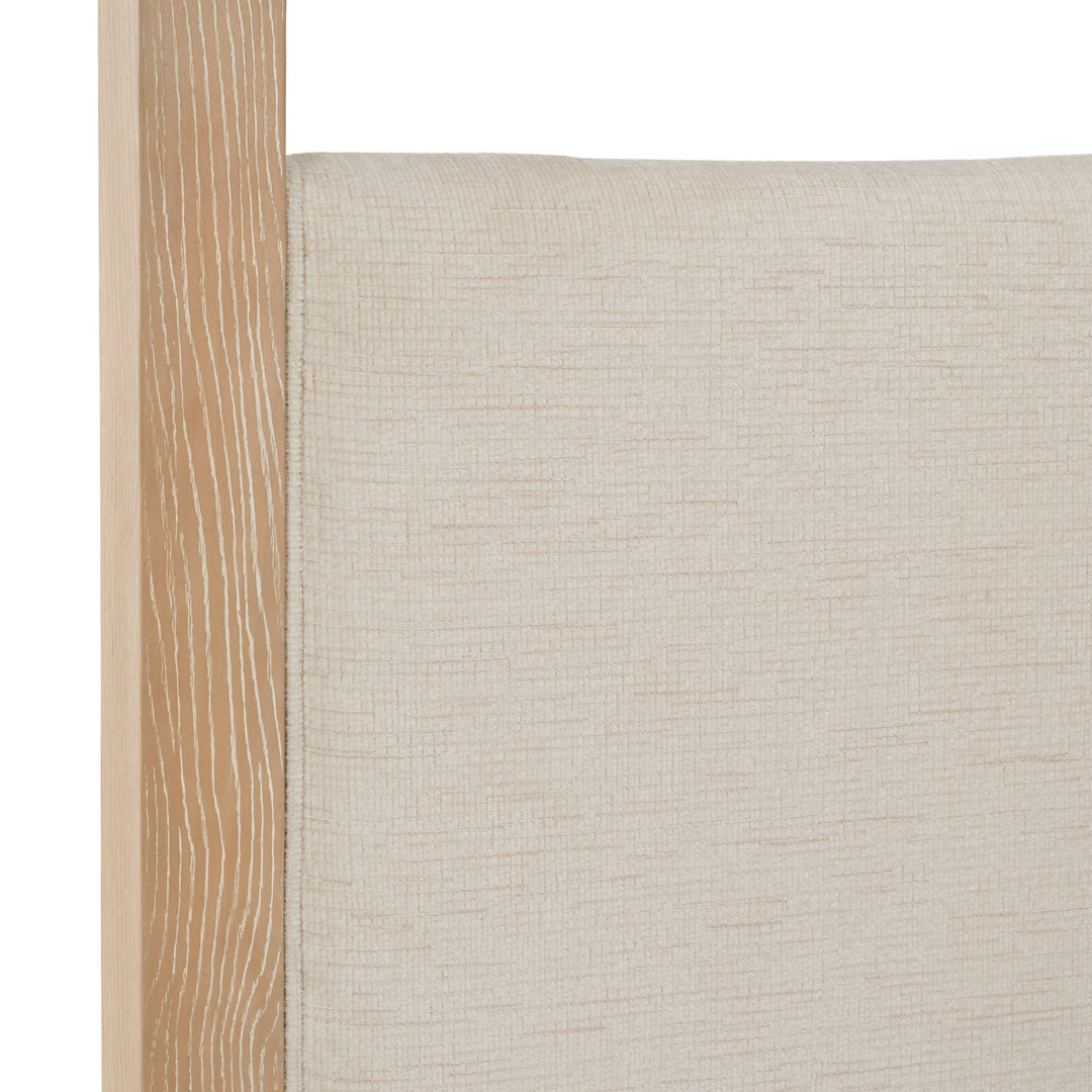 Sergio - Modern Beige Fabric + Natural Oak Canopy Bed