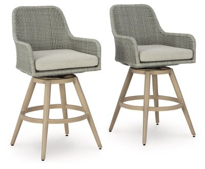 Seton Creek Outdoor Bar Height Barstool with Cushion (Set of 2) - Beige Stool Set modern furniture Contempo Furniture