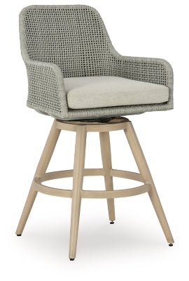 Seton Creek Outdoor Bar Height Barstool with Cushion (Set of 2) - Beige Stool Set modern furniture Contempo Furniture