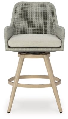 Seton Creek Outdoor Bar Height Barstool with Cushion (Set of 2) - Beige Stool Set modern furniture Contempo Furniture