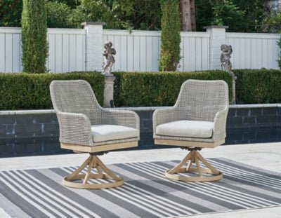 Seton Creek Outdoor Swivel Dining Chair (Set of 2) - Dark Gray Chair Set modern furniture Contempo Furniture