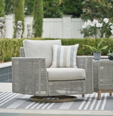 Seton Creek Outdoor Swivel Lounge with Cushion - Dark Gray Swivel Chair modern furniture Contempo Furniture