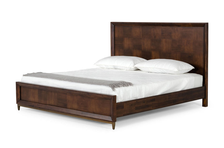 Shane - Queen Modern Acacia &amp; Brass Bed