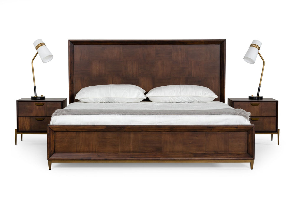 Shane - Queen Modern Acacia & Brass Bed