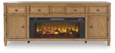 Sharlance 81" TV Stand with Electric Fireplace - Light Brown Fireplace TV Stand modern furniture Contempo Furniture