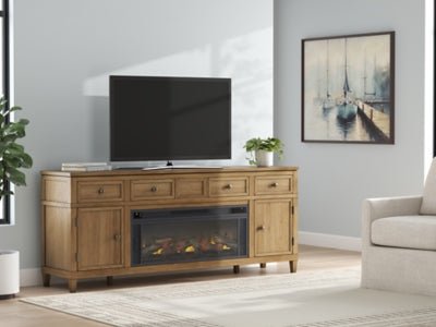 Sharlance 81" TV Stand with Electric Fireplace - Light Brown Fireplace TV Stand modern furniture Contempo Furniture