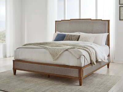 Sharlance California King Upholstered Panel Bed - Light Brown Upholstered Bed modern furniture Contempo Furniture