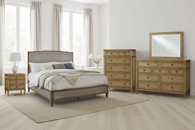 Sharlance Queen Upholstered Panel Bed - Light Brown Upholstered Bed modern furniture Contempo Furniture