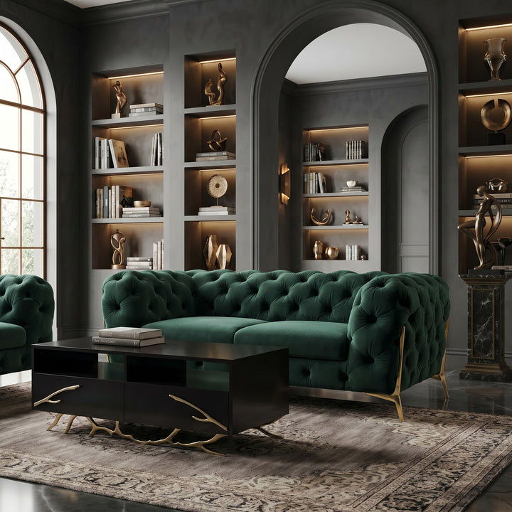 Sheila - Transitional Emerald Green Fabric Loveseat