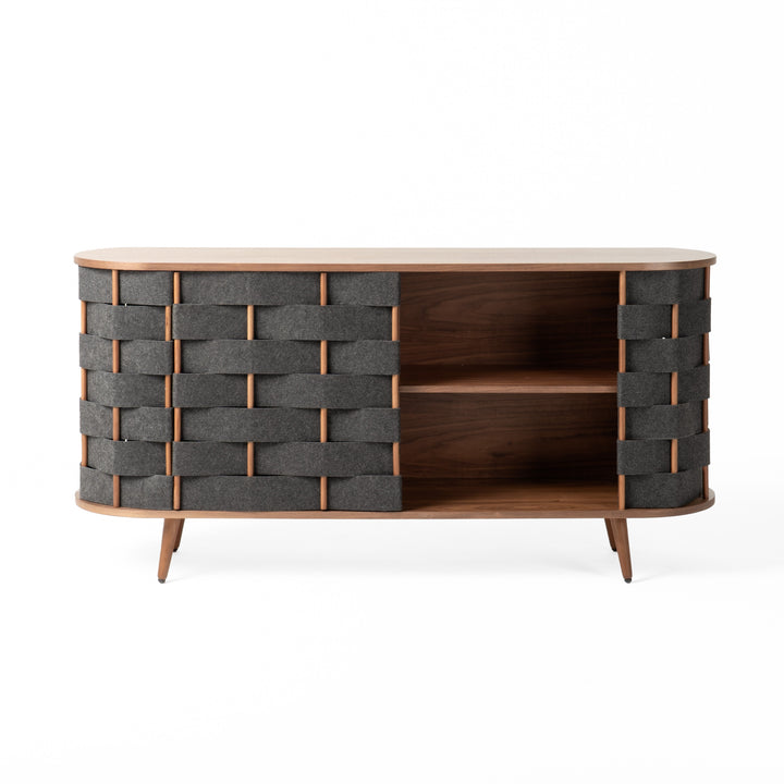 Sheridan - Mid-Century Modern Grey Fabric + Walnut Buffet