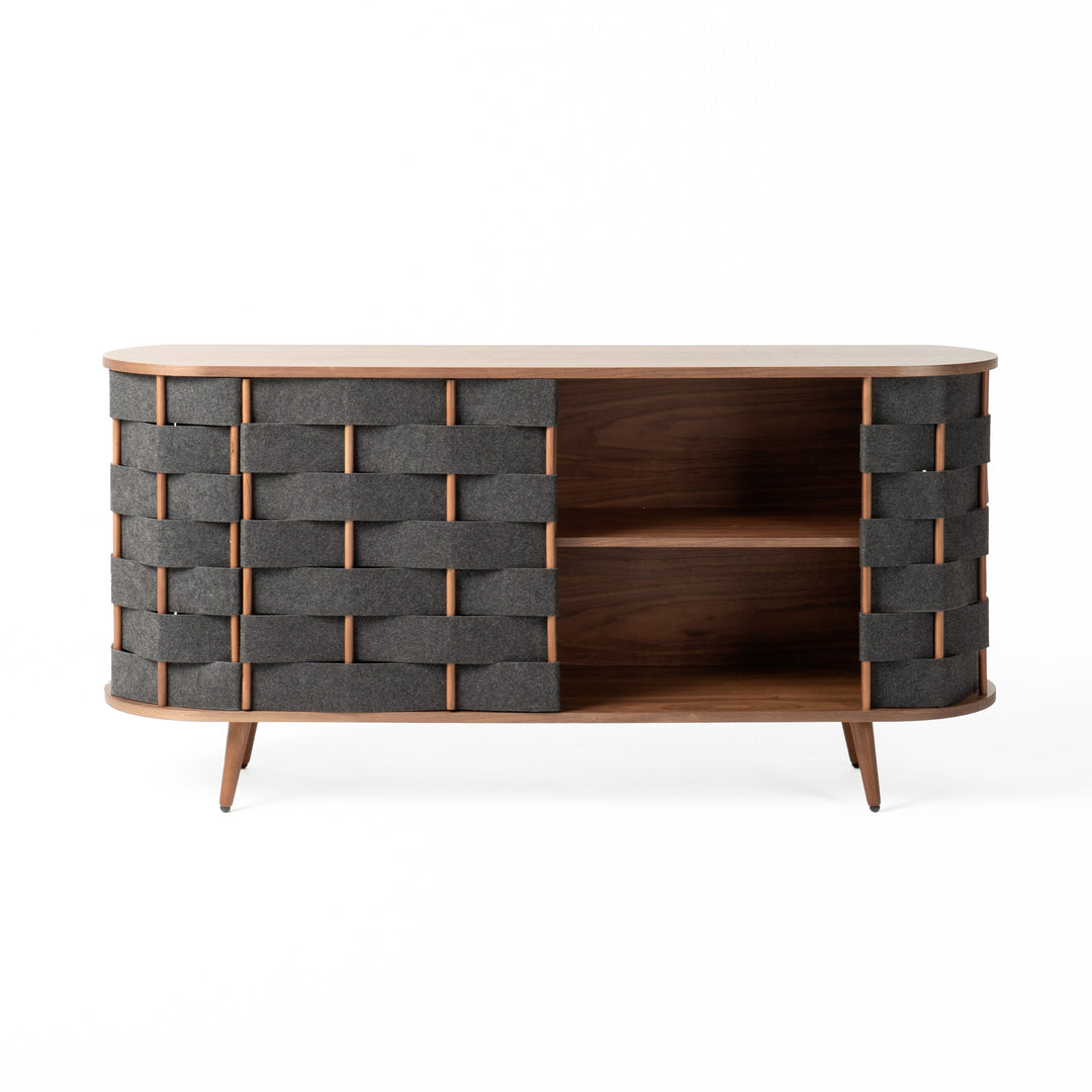 Sheridan - Mid-Century Modern Grey Fabric  Walnut Buffet