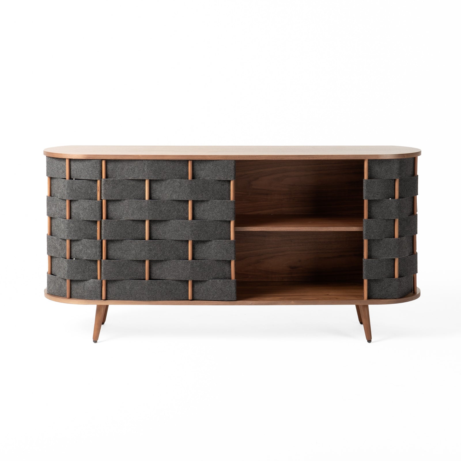 Sheridan - Mid-Century Modern Grey Fabric  Walnut Buffet