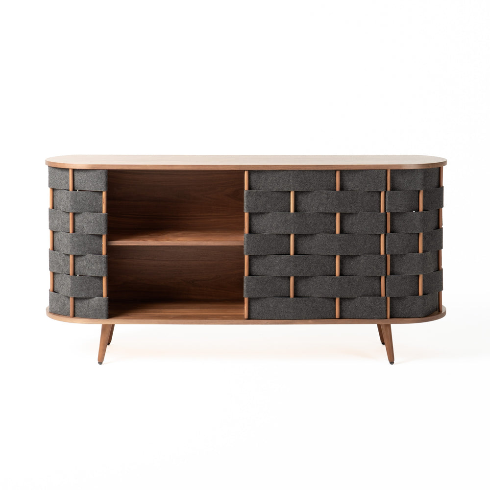 Sheridan - Mid-Century Modern Grey Fabric + Walnut Buffet - View 3