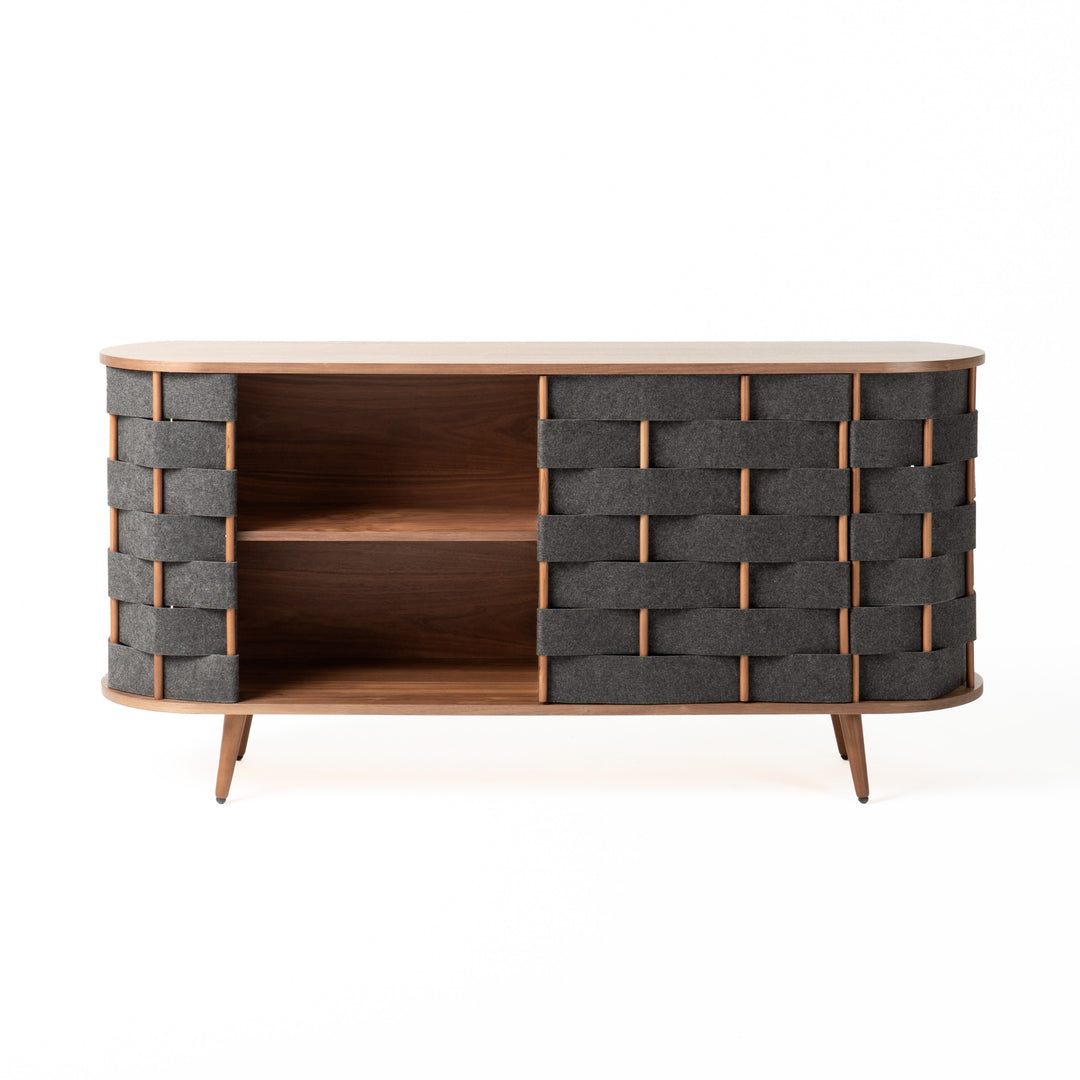 Sheridan - Mid-Century Modern Grey Fabric + Walnut Buffet