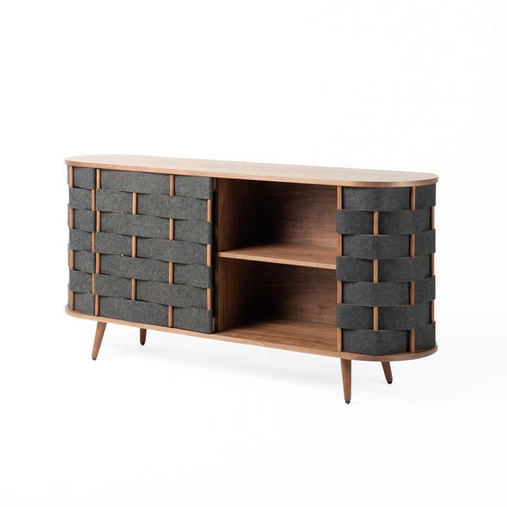 Sheridan  Mid-Century Modern Grey Fabric + Walnut Buffet