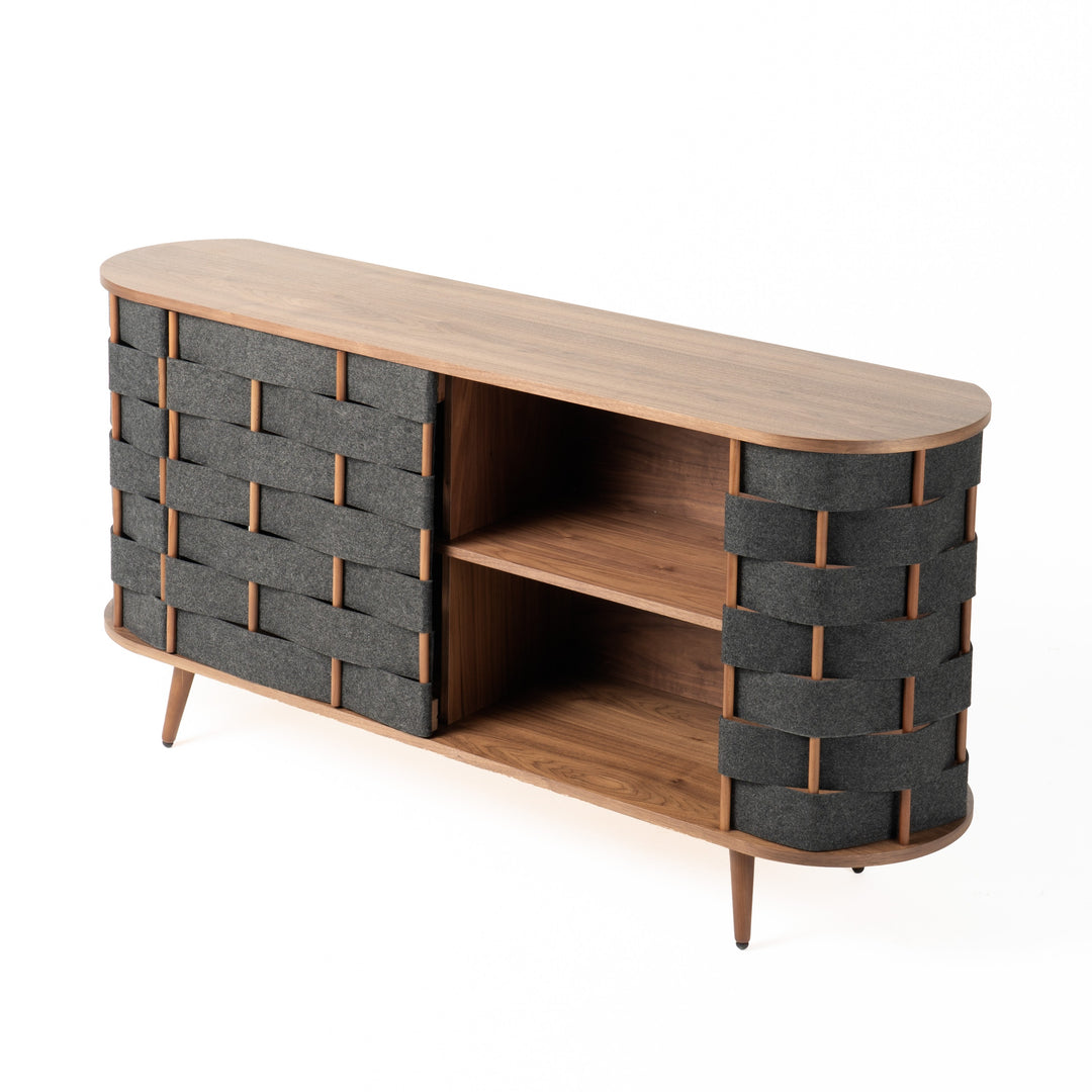 Sheridan  Mid-Century Modern Grey Fabric + Walnut Buffet