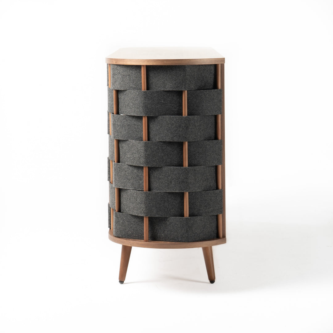 Sheridan  Mid-Century Modern Grey Fabric + Walnut Buffet