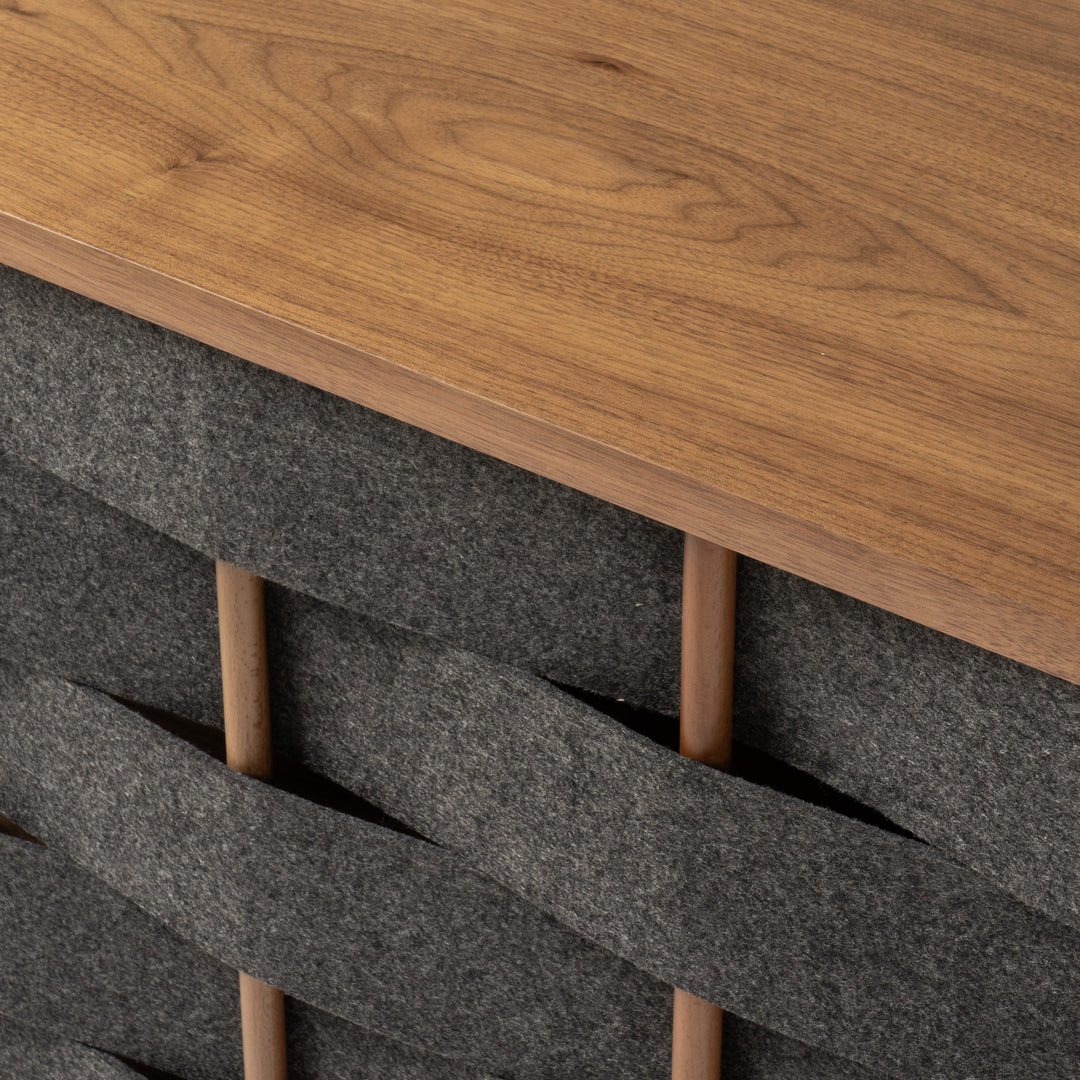 Sheridan  Mid-Century Modern Grey Fabric + Walnut Buffet