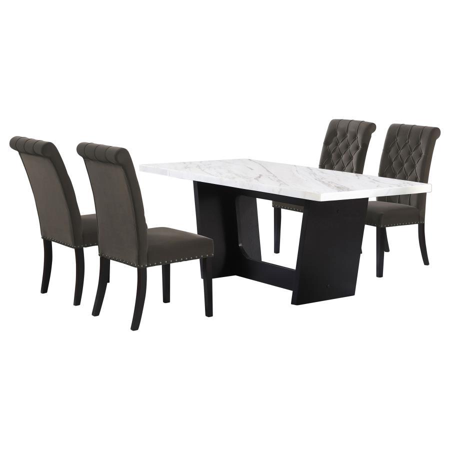 Sherry - 5 Piece Rectangular Marble Top Dining Table Set - Brown 5 - Piece Dining Room Set modern furniture Contempo Furniture