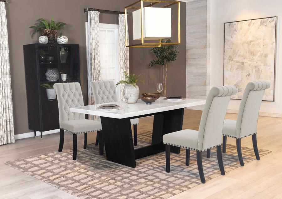 Sherry - 5 Piece Rectangular Marble Top Dining Table Set - Sand 5 - Piece Dining Room Set modern furniture Contempo Furniture