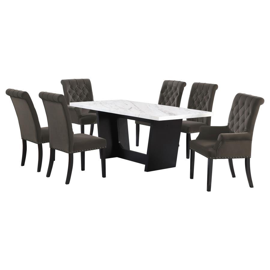 Sherry - 7 Piece Rectangular Marble Top Dining Table Set - Brown 7 - Piece Dining Room Set modern furniture Contempo Furniture