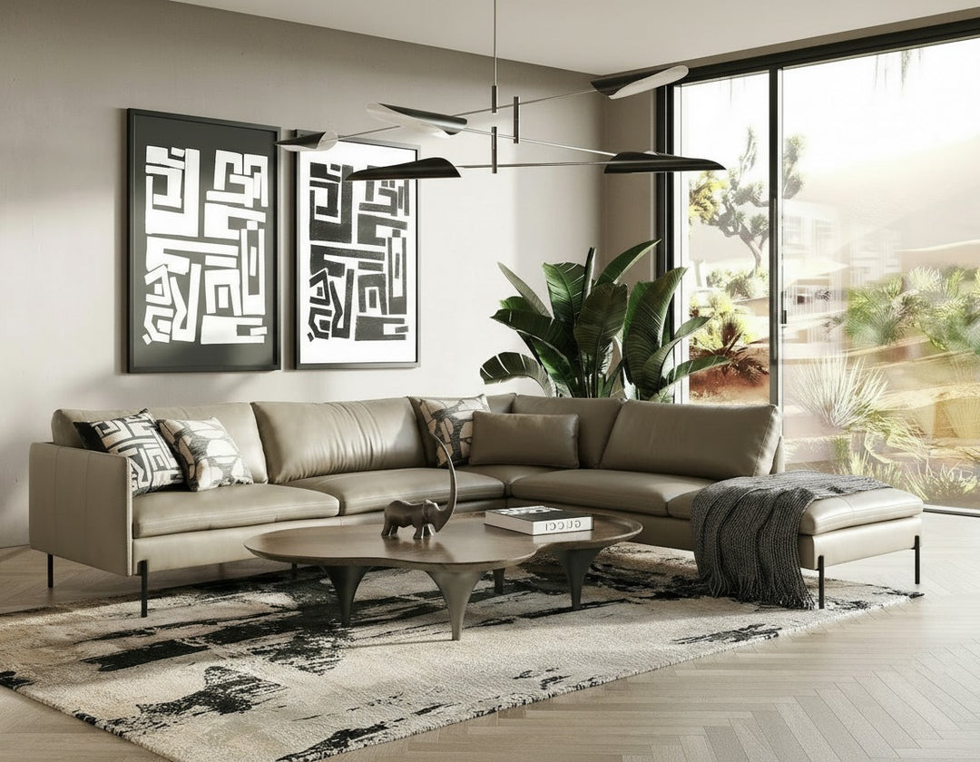 Sherry - Modern Grey Leather Right Facing Sectional Sofa