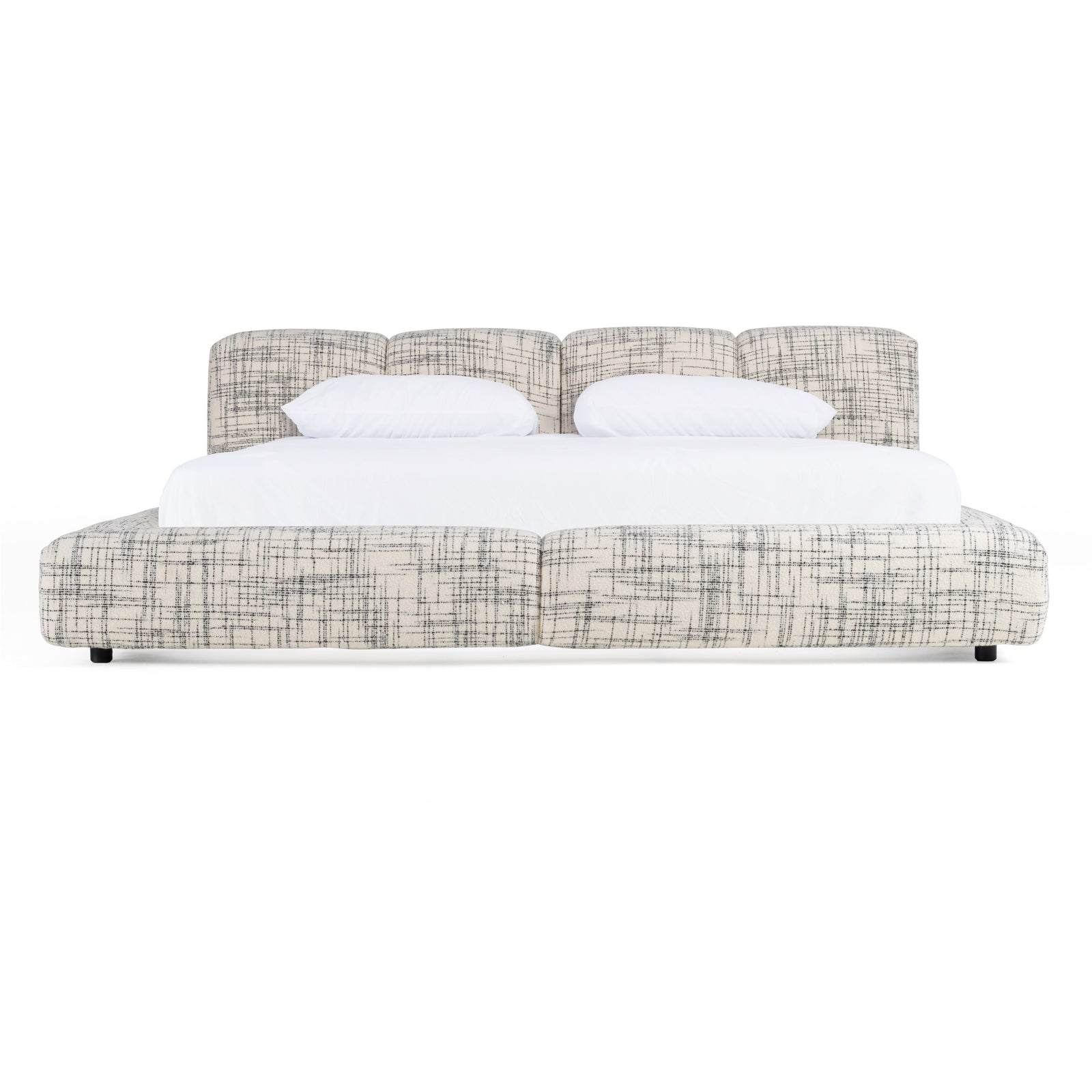 Eastern King Modrest Shiloh - Modern Off-White  Black Fabric Bed