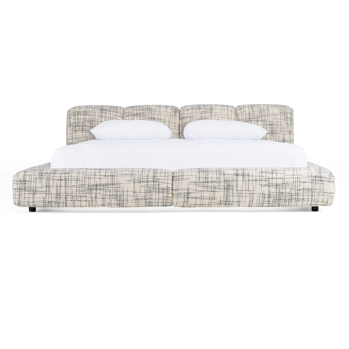 Eastern King Modrest Shiloh - Modern Off-White + Black Fabric Bed