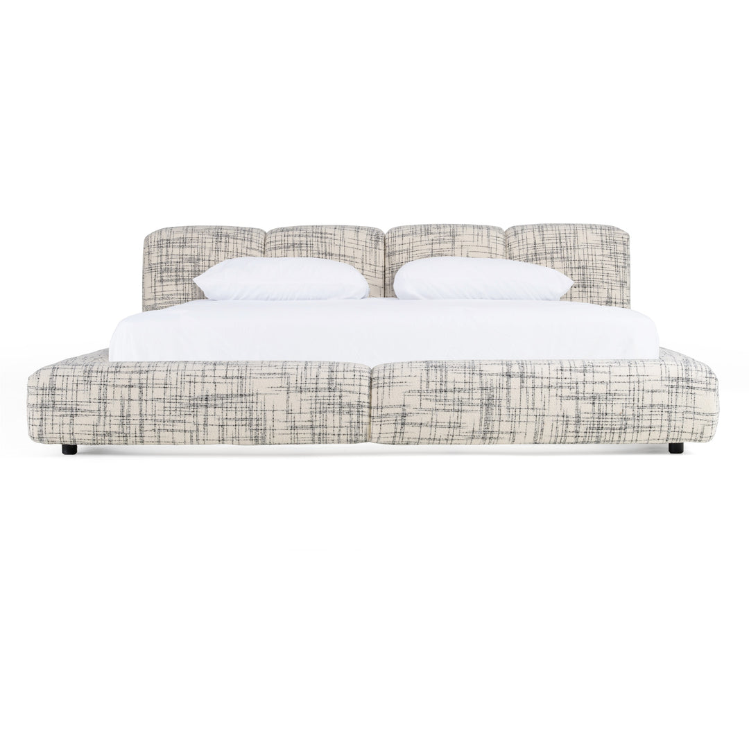 Eastern King Modrest Shiloh - Modern Off-White + Black Fabric Bed