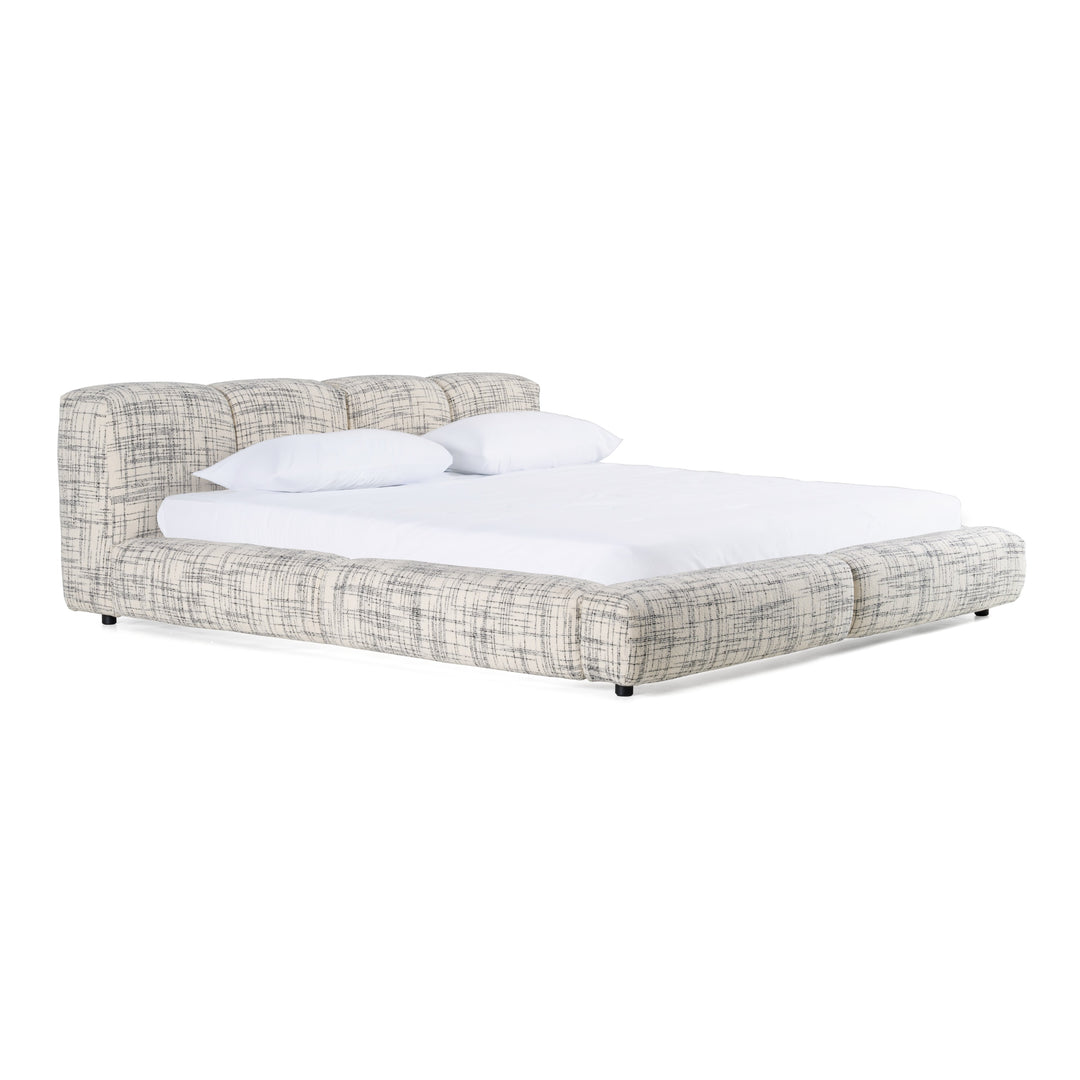 Eastern King Modrest Shiloh - Modern Off-White + Black Fabric Bed