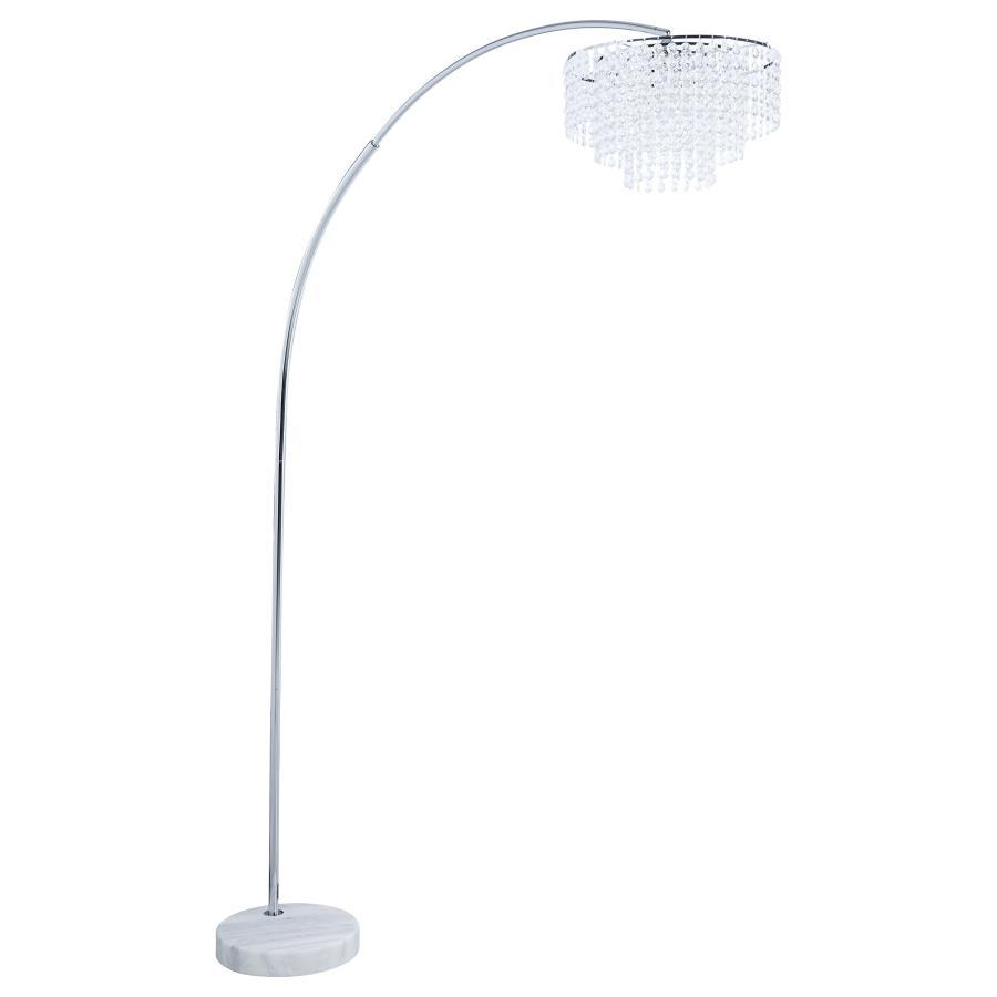 Shirley - Hanging Crystal Arc Metal Floor Lamp - Chrome Floor Lamps modern furniture Contempo Furniture