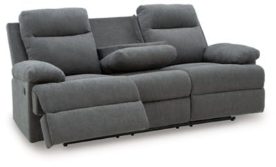 Side - Swipe Reclining Sofa with Drop Down Table - Dark Gray Reclining Sofa modern furniture Contempo Furniture