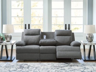 Side - Swipe Reclining Sofa with Drop Down Table - Dark Gray Reclining Sofa modern furniture Contempo Furniture