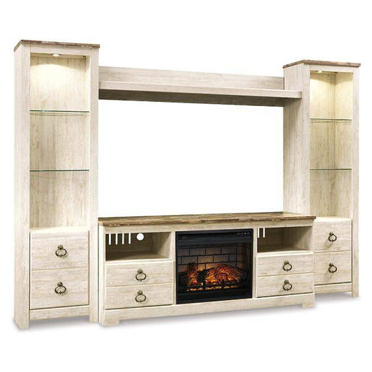 Signature Design by Ashley® Willowton 4-Piece Entertainment Center with Electric Fireplace.