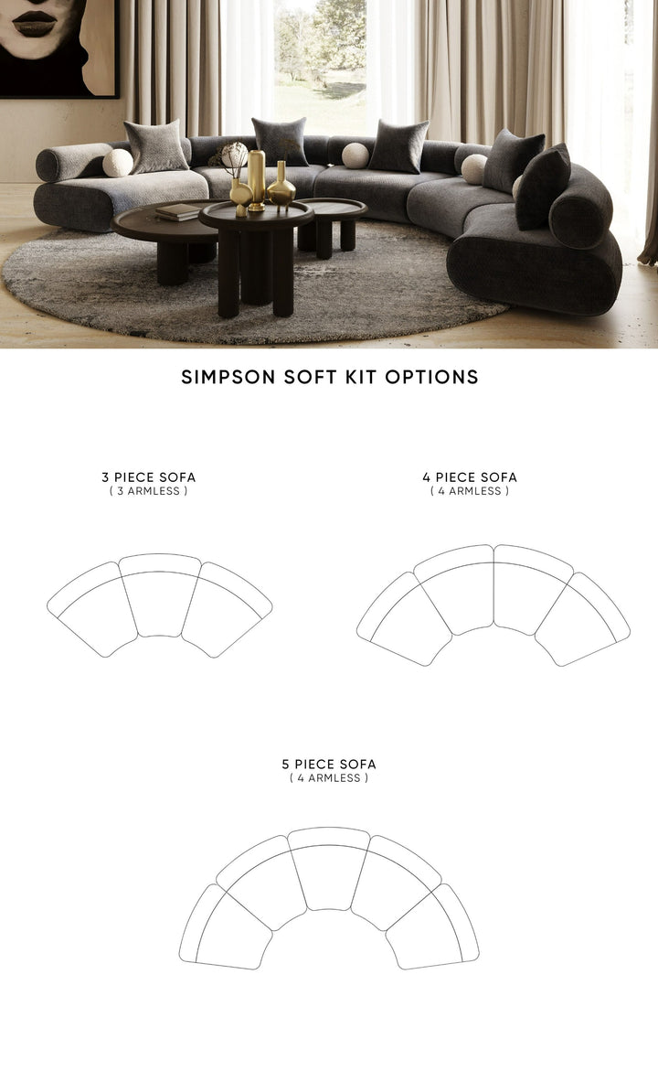 Simpson - Contemporary Dark Grey Fabric Curved Modular Sectional Sofa