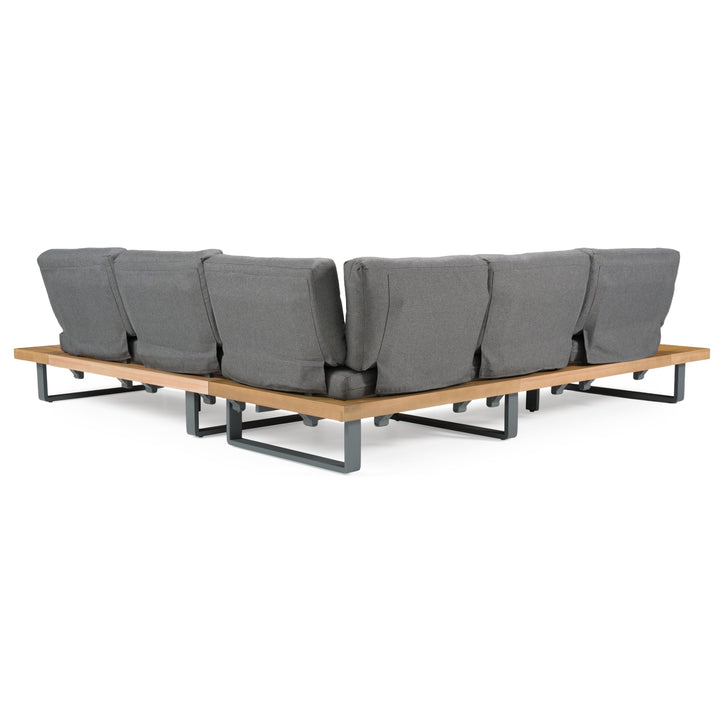 Skaros - Outdoor Grey Olefin Fabric + Eucalyptus Sectional Sofa + Coffee Table Set