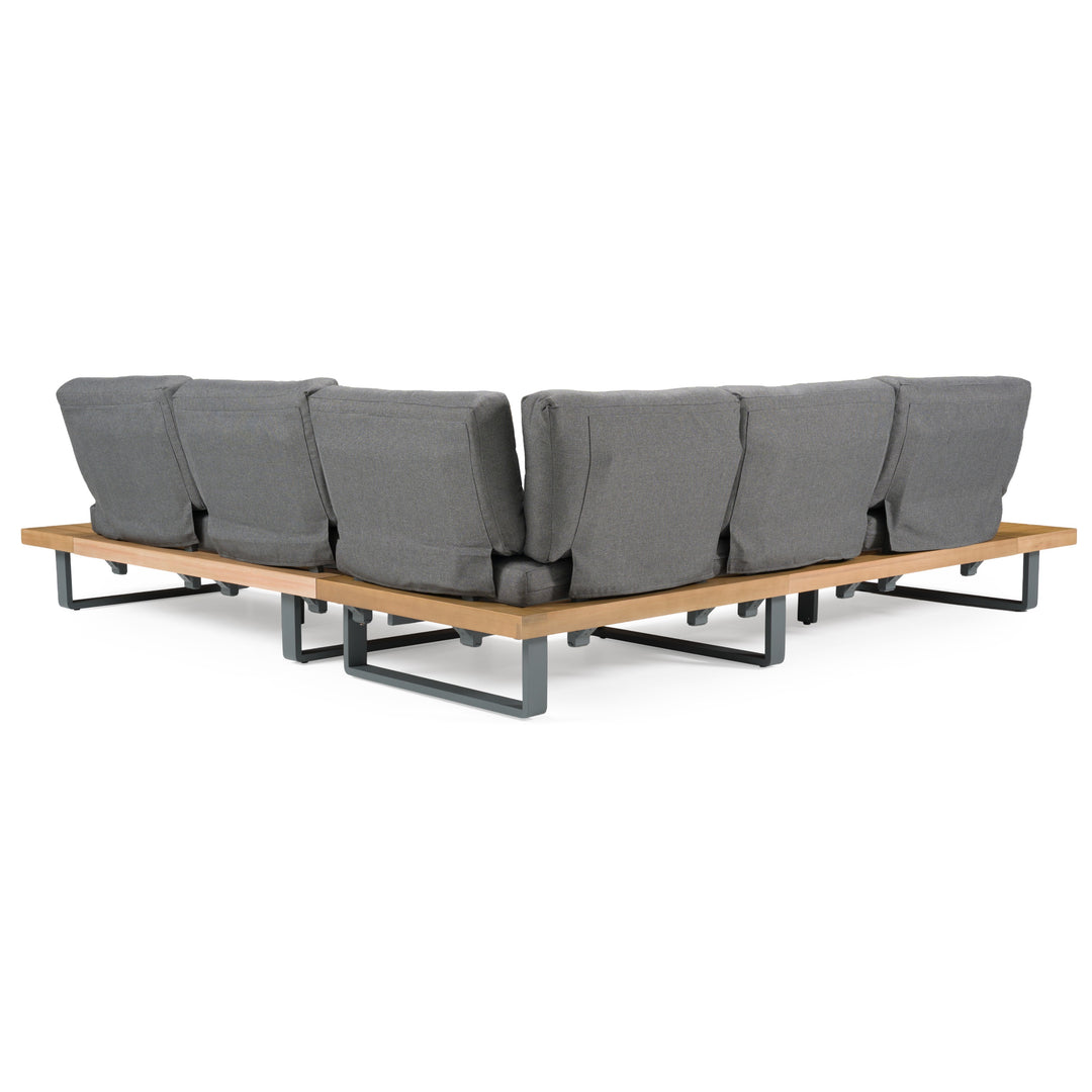 Skaros - Outdoor Grey Olefin Fabric + Eucalyptus Sectional Sofa + Coffee Table Set