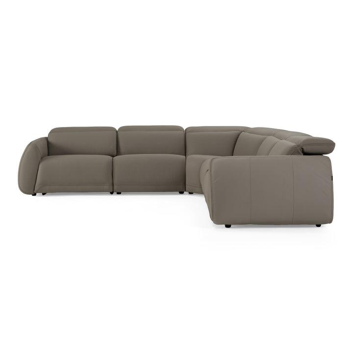 Skye - Contemporary Grey Leather Sectional Sofa with 3 Power Recliners &amp; Headrests